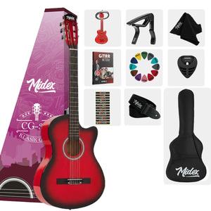 Guitarra Clásica Roja 4/4 con Cutaway, Juego Completo con Varilla de Ajuste, Soporte, Funda y Capo |   Midex CG-395RD - Product Image 1