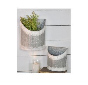 Lot de 2 jardinières murales en métal galvanisé de qualité de luxe, forme personnalisée idéale pour un décor élégant de seau à fleurs - Product Image 1