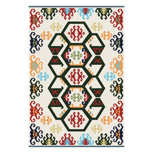 Alfombra de chenilla lavable a máquina con estampado digital tradicional anatólico en terracota y dorado, antideslizante, modelo LXDP-0716 de RUGS DEPOT, venta al por mayor. - Product Image 1