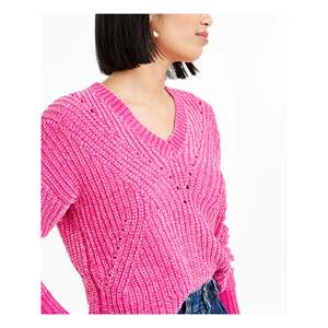 Cardigan Corto Rosa da Donna Bar III con Scollo a V, Traspirante e Caldo con Decorazione a Bottoni Traforati, Stile Casual da Club per Autunno - Product Image 3