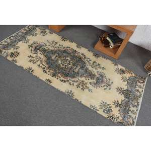 Alfombra turca Vintage Beige azul Patchwork tejido plano 2,8X6,9 pies para decoración para sala de estar Material de lana con respaldo de látex 4m de ancho - Product Image 4