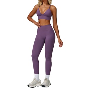 Women Solid Breathable Plus Size Seamless Yoga Set 5-Piece Workout High Waist Leggings Sports Bra Gym Fitness Activewear <b>Belt</b> - Product Image 4
