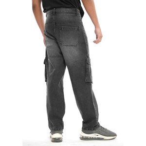 New Fashion <b>Men</b> Skinny Cargo <b>Jeans</b> Long Pant Denim <b>Biker</b> Pocket Stretch Black Work Trousers - Product Image 2