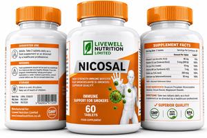 Livewell Nutrition Nicosal Vitaminas, Paquete de Tres, 180 Tabletas, Apoyo Inmunológico para Adultos Fumadores - Product Image 1