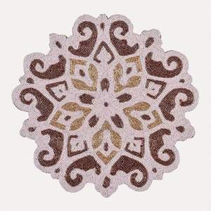 Manteles individuales de decoración de mesa de comedor hechos a mano con cuentas de vidrio con diseño de lazo verde y dorado redondo para boda - Product Image 2