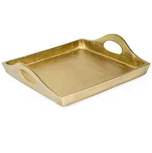 Plateau de service en métal doré de luxe au design traditionnel avec finition plaquée or, forme ovale, personnalisable pour la maison et la restauration - Product Image 2