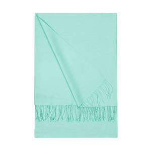 Muslim Winter Mint <b>Green</b> <b>Silk</b> Tassel Rectangular Plain Shawl - Product Image 1