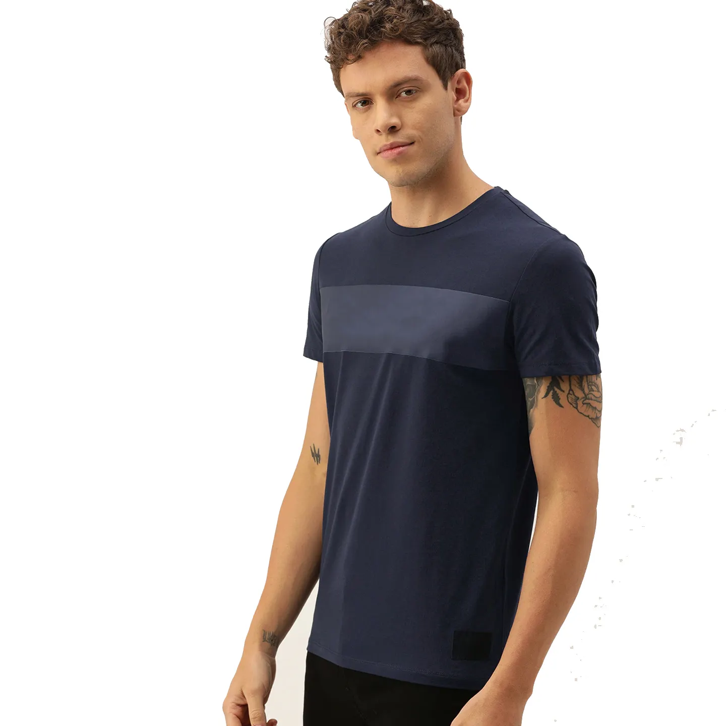 Fashion Custom Printed Graphic Tee OEM Heat Transfer Designs For T Shirts Split 2 Tone Color Block T Shirt For Men