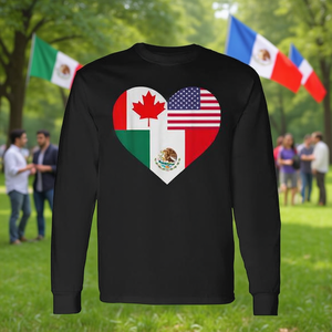 T-Shirt Unisex a Maniche Lunghe con Bandiera di Messico, Canada e USA, Stampa Digitale Promozionale - Product Image 3