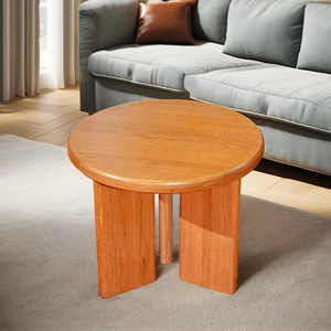 Durable <b>Solid</b> <b>Wood</b> Round Modern Minimalist Coffee <b>Table</b> with Three Legs Oak <b>Top</b> Easy to Clean Movable for Living Room Hotel Use - Product Image 3