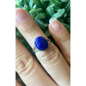 Navajo Made Fine Jewelry <b>Lapis</b> and Sterling Silver Geometric Pattern <b>Ring</b> Size 5.5 for Everyday Wear - Product Image 2