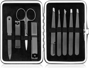 Ensemble de pinces à épiler et coupe-ongles 9 pièces pince à épiler professionnelle en acier inoxydable coupe-ongles avec étui de voyage en cuir - Product Image 5