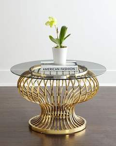 Mesa de centro de cristal de oro rosa y ahumado, mesa de centro de cristal templado de lujo, sala de estar profesional, muebles para el hogar - Product Image 6