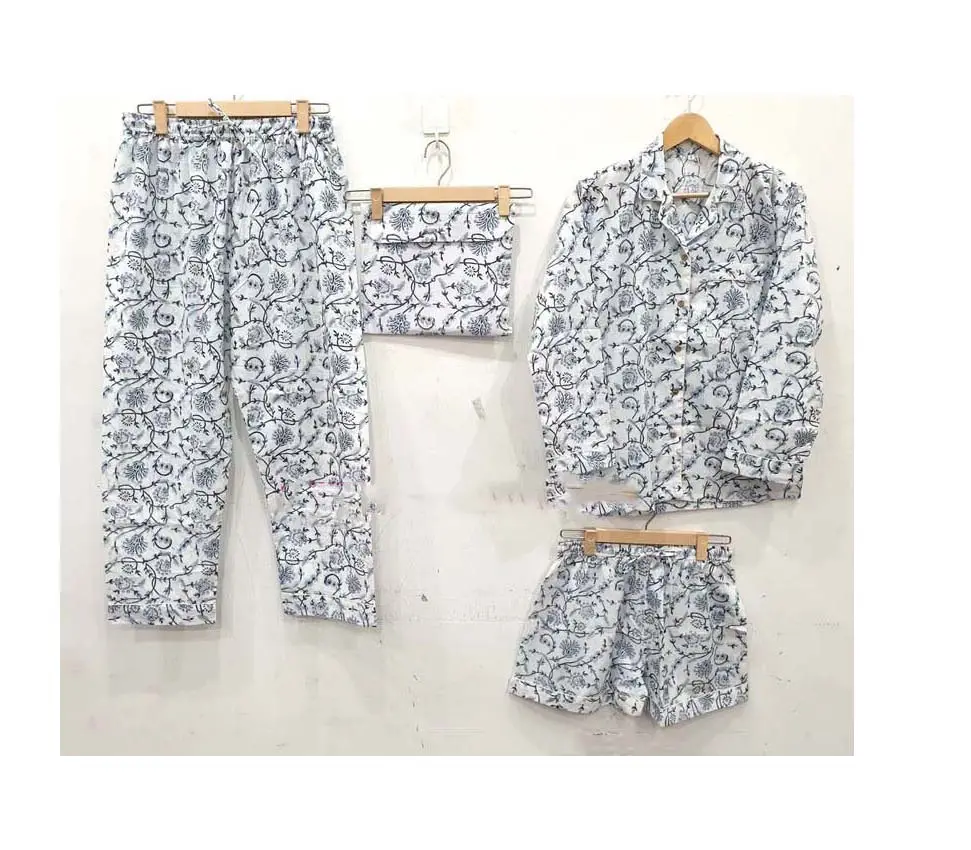 Pyjamas/ Block bedruckter PJ-Set Pyjamas-Set Nachtwäsche Baumwolle Nachtanzug Geschenk für ihre Brautjungfer Geschenke Geschenk PJ's