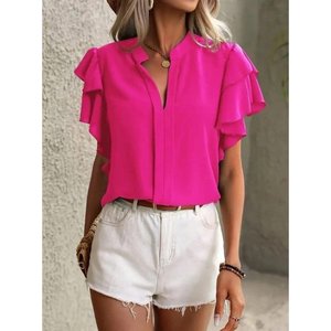 Blusa Dubai de Manga Corta con Cuello en V y Mangas con Volantes para Mujer, 36132 - Rosa - Product Image 2