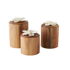 Ensemble de quatre pots de cuisine au design moderne, prix économique, en bois d'acacia fait à la main, boîte à épices, boîte à thé, rangement en bois - Product Image 3