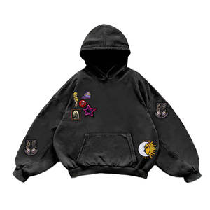 New Design <b>Top</b> Selling Men's Winter Embroidered Cotton Hoodies Low MOQ Wholesale <b>Distress</b> Patch Boxy Fit - Product Image 1