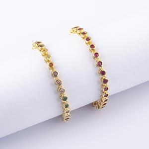 QIKU Top Quality Elegant Colorful Round Rhinestone Bracelets Women Copper Zircon Fashion Crystal Tennis Bracelet <strong>Jewelry</strong> - Product Image 1
