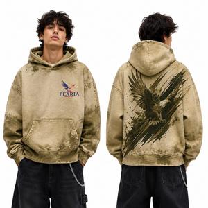 เสื้อฮู้ดโอเวอร์ไซส์บุขนแกะสำหรับผู้ชาย 500gsm ผ้าฝ้าย 100% แบบสวมหัว ปักลายนูน 3 มิติ กันลม เสื้อกันหนาวมีกระเป๋า - Product Image 1