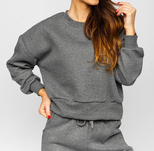 Ensemble deux pièces décontracté pour femmes, printemps/été, uni, long, régulier, jogging, survêtement, 100% coton, au-dessus du genou - Product Image 3