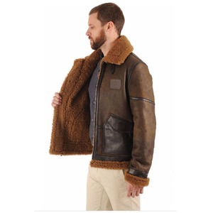 <b>Mens</b> Flying B3 Shearling Bomber <b>Leather</b> <b>Jacket</b> <b>Aviator</b> Real Sheepskin Warm filling Fur Sherpa Biker Style <b>Jacket</b> OEM - Product Image 2