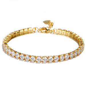 Bracciale Tennis in Oro 14K con Cristalli Autentici, Accessorio Sportivo alla Moda - Product Image 5