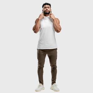 Sweat-shirts de sport pour hommes, décontractés, sans manches, pour l'entraînement, la remise en forme, grande taille, couleur unie, à capuche, hiver, uni, teint, 2 pièces, brodés - Product Image 4