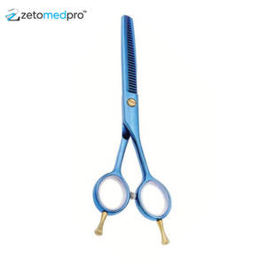 กรรไกรตัดผม Zetomedpro Precision Salon รุ่นเคลือบทอง ใบมีดสแตนเลสสตีลสีน้ำเงินประดับอัญมณี ฟันละเอียด สำหรับช่างทำผม - Product Image 4