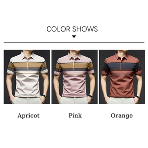 TFETTERS marca 2025 verano hombres Camiseta de manga corta diseño de rayas anchas comodidad mediana edad trabajo de negocios hombre Camiseta de gran tamaño - Product Image 2