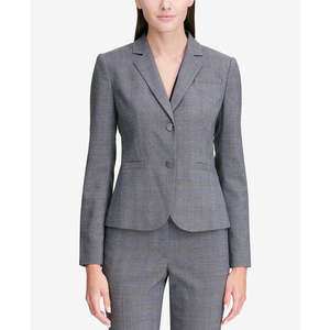 Blazer da Donna Calvin Klein Glen Plaid a Due Bottoni Grigio Solido Doppiopetto con Decorazione Ricamata Giacca Tessuta Taglia 2 - Product Image 3