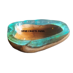 Buena calidad hecho a mano fabricante fiesta boda decoración tamaño personalizado forma redonda caliente para la venta tazón de madera y resina epoxi - Product Image 1