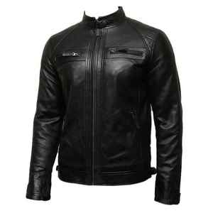Custom New Arrival Vintage Style <b>Genuine</b> Leather Casual Wear Cotton <b>Nylon</b> Zipper Closure Windproof Men Leather jacket - Product Image 2