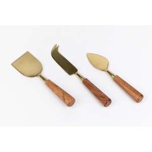 ชุดเสิร์ฟชีสสุดหรู สีทอง สแตนเลส สำหรับเสิร์ฟเค้ก ขนมอบ และของหวาน พร้อมด้ามจับไม้ สินค้ามาใหม่ - Product Image 1