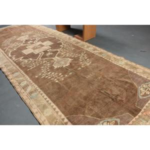 6.3x17.5 ft Turkish Rug, Vintage Runner Rug, <b>Brown</b> Floral <b>Wool</b> Rug - Product Image 4