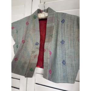 Sea Mist Kantha Embroidered <b>Capped</b> <b>Sleeve</b> <b>Top</b> Versatile Outer Wear - Product Image 1