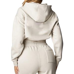 High Quality Women's Heavyweight Cotton Jogger Set Custom Logo <b>Zip</b> <b>Up</b> <b>Cropped</b> Hoodies Tracksuit Winter Sweat Suit 2026 - Product Image 4