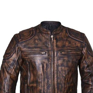 Nouvelle arrivée, veste de motard en cuir de vache véritable personnalisée, style vintage élégant à rayures avec fermeture éclair longue - Product Image 5