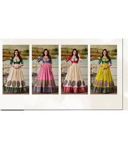 Vêtements ethniques indiens en soie Dola lourde avec imprimé Kalamkari avec tissage Zari Broder prêt à porter robes Anarkali pour femmes - Product Image 1