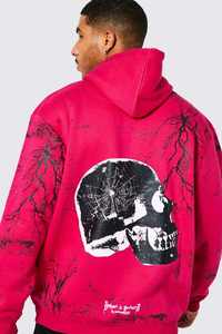 <b>Pink</b> Halloween Tall Oversized Skull Graphic <b>Hoodie</b> Casual Streetwear 100% Cotton Heavyweight Hoodies <b>Men</b> Halloween Edition Wear - Product Image 3