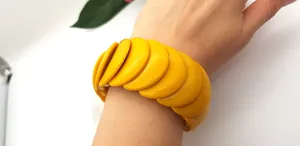 Hecho a mano moderno Retro amarillo Disco amor Regalo de Cumpleaños pulsera esmaltada resina acrílica tema náutico Floral estirable fresco - Product Image 6