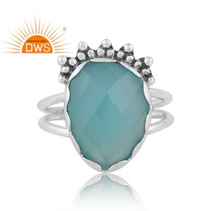 แหวนแยกอควาเลสเตอร์สีเงินสเตอร์ลิงประดับพลอยคาลซิโดนีดีไซน์ล่าสุดสำหรับเป็นของขวัญสำหรับผู้หญิง - Product Image 3