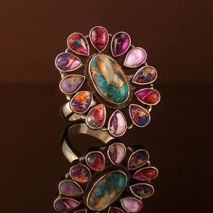 Pink Oyster Turquoise Ring Handmade Sterling Silver Statement Jewelry For Women Boho Gift Wholesale Supplier - Product Image 5