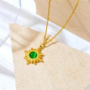 Élégant collier pendentif chaîne en bambou vintage plaqué or étoile à huit arcs titane acier style tendance avec diamant et perle - Product Image 2