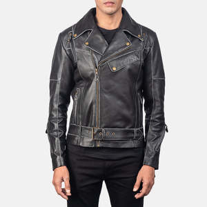 Chaqueta de Motero Vincent de Cuero Vacuno Genuino, Negra, Talla XS, Reversible y con Cierre de Cremallera, Recubierta con ODM - Product Image 1