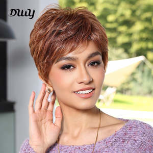 วิกผมสังเคราะห์ทรงพิกซี่สั้นสีน้ำตาลอ่อนแบบลูกไม้ด้านหน้า ยี่ห้อ Bella-DWY รุ่น Free Part Copper พร้อมลอนคลายสำหรับผู้หญิง - Product Image 2