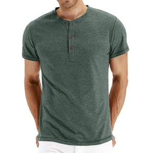 Camiseta de algodón de calidad de marca para hombre, camisetas sólidas ajustadas con diseño de moda de cuello Henry, camisetas de manga corta para hombre - Product Image 5