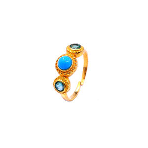 Wedding Wear 925 Sterling Silver Gold Plated Jewelry Turquoise Emerald Gemstone Women Wear <b>Ring</b> - Product Image 4