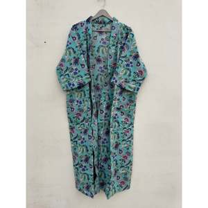 Kimono tipo bata hecho a mano con estampado boho, de silueta holgada, de algodón, para mujer, con cintura natural. - Product Image 2
