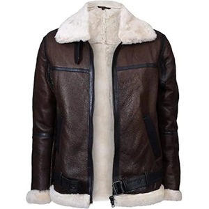 Chaqueta de Cuero de Oveja Marrón con Cuello de Piel para Hombre, Estilos Clásicos y Modernos, Ropa de Invierno, Precio al por Mayor, Personalización al por Mayor - Product Image 1