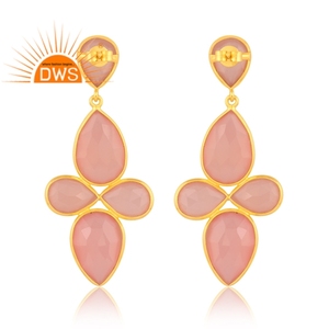 Última tendencia Plata esterlina 18K Chapado en oro Natural Rosa Calcedonia Piedra preciosa Cuelga Pendiente Demi Joyería fina Fabricante - Product Image 4